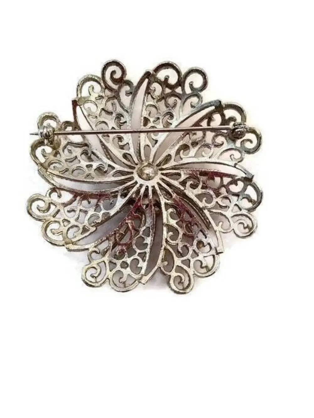 Vintage Silver Tone Flower Brooch, Openwork Floral Pin.